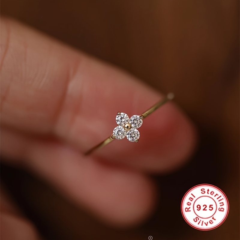 Sterling Silver Four Leaf Clover Ring with CZ
